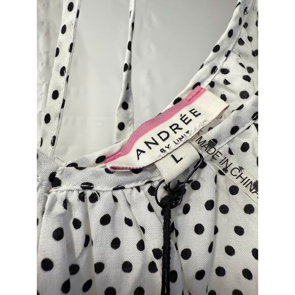 Andree by Unit Women's Polk a Dot Long Sleeve V-Neck Back Tie Top Large New NWT - Picture 6 of 6